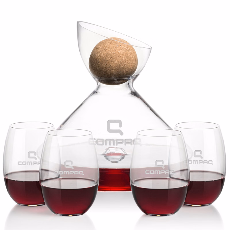Woodbury Carafe w/Cork Stopper & Carlita Stemless Wine