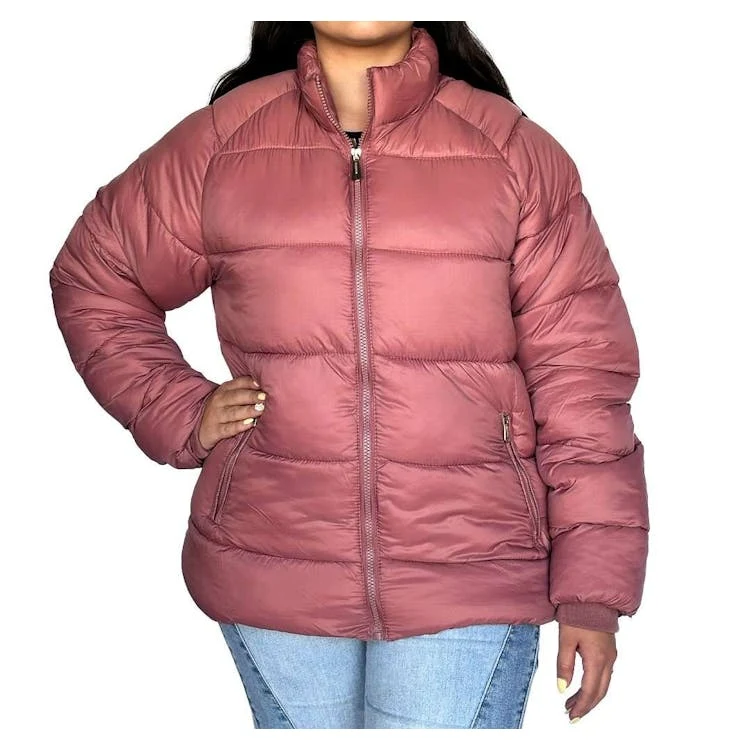 Women's Solid Puffer Jackets Pink S-XL 1