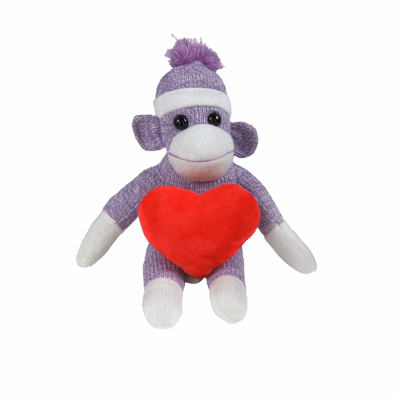 soft plush Purple Sock Monkey with heart