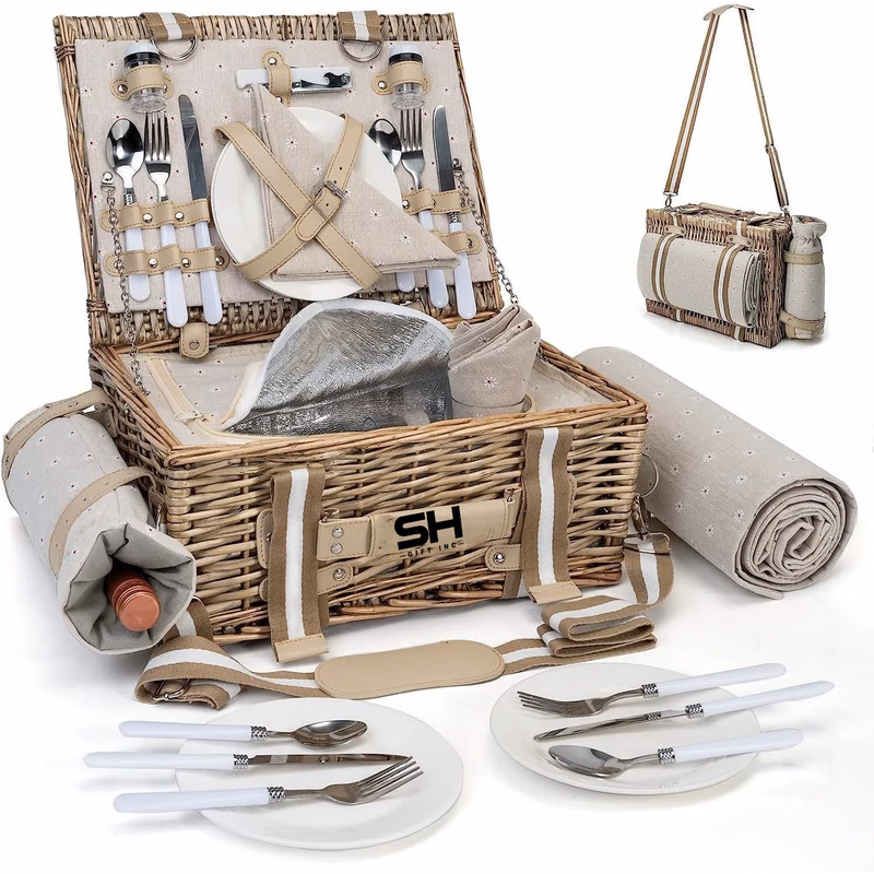 Large Picnic Basket With Insulated Compartment