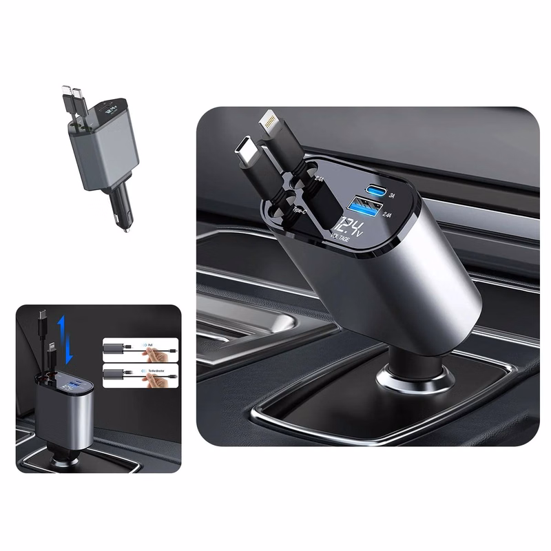 Retractable 4 in1 car fast chargerwith 100W