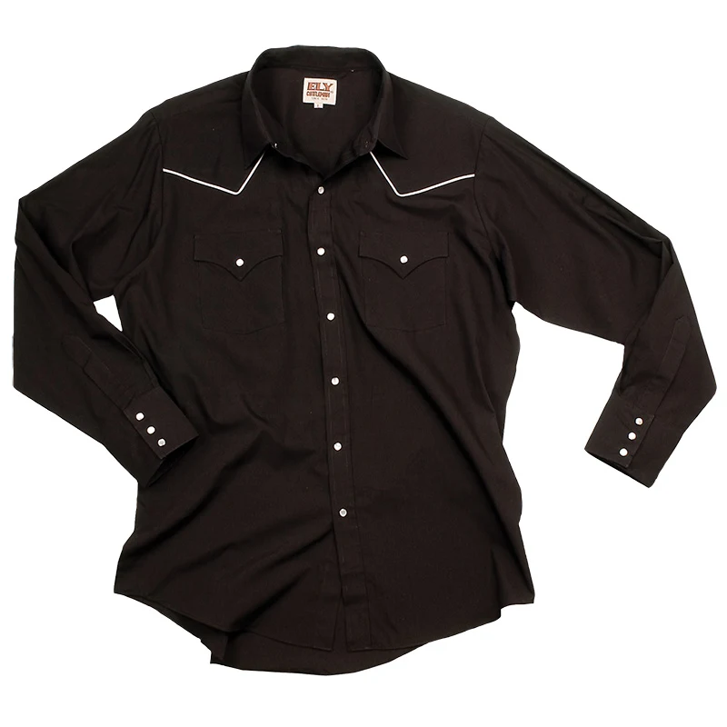 ELY Men's Long Sleeve Solid Western Shirt with Contrast Piping 1