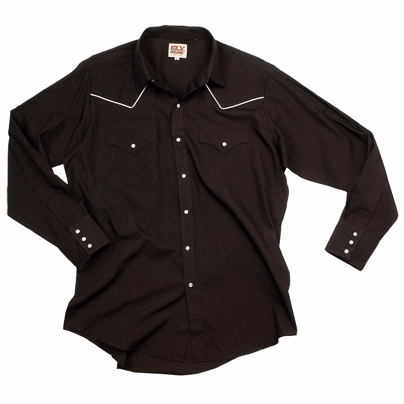 ELY Men's Long Sleeve Solid Western Shirt with Contrast Piping