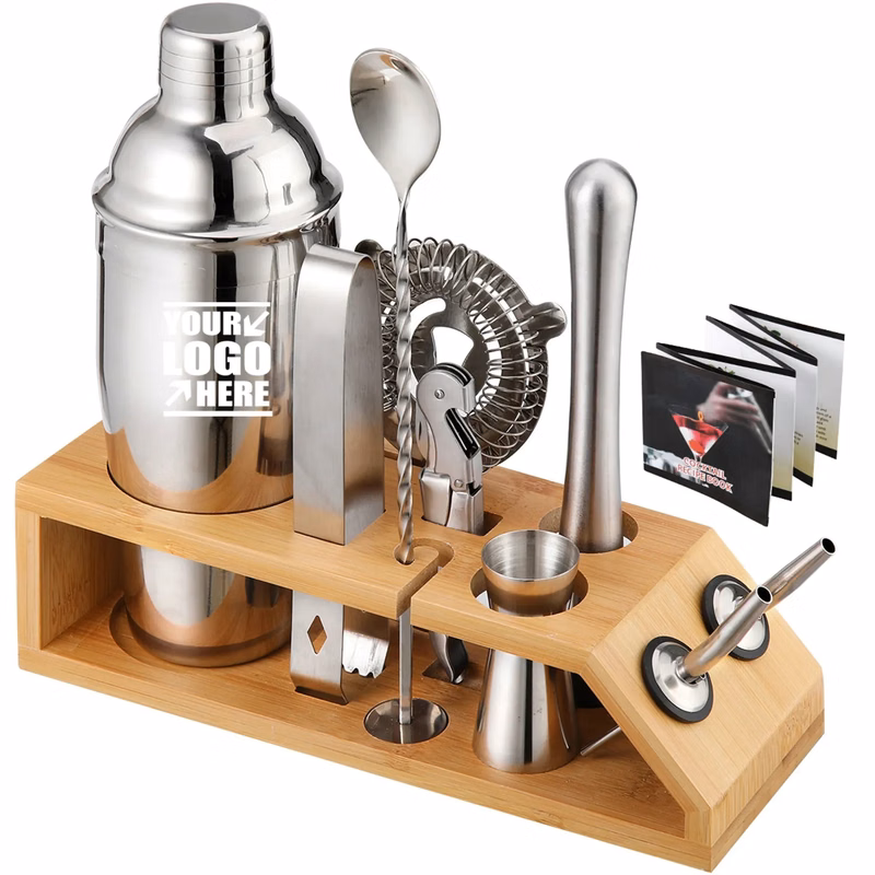 11 pcs Bartender Set Drink Cocktail Shakers wt Bamboo Stand