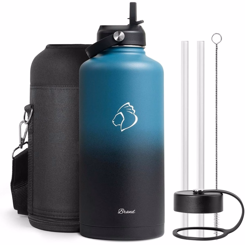 Half Gallon Stainless Steel Water Bottle with Straw Lid and Flex Cap, 87oz Modern Double Vacuum