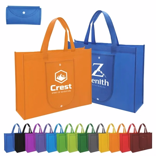 Custom Foldable Non Woven Tote Bag with Snap Closure — Sustainable Corporate Giveaway