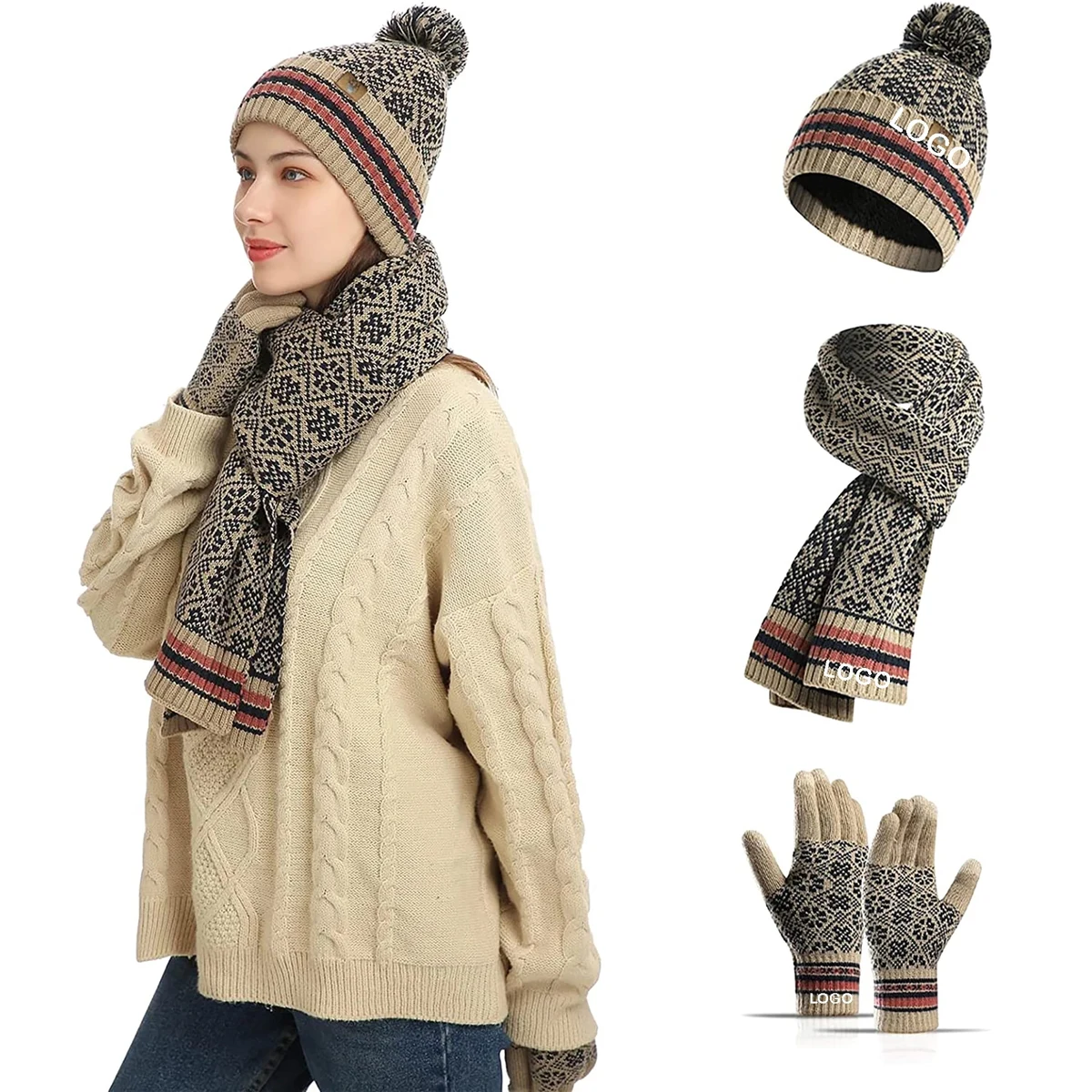 Winter Hat Scarf Touch Screen Gloves Set 1