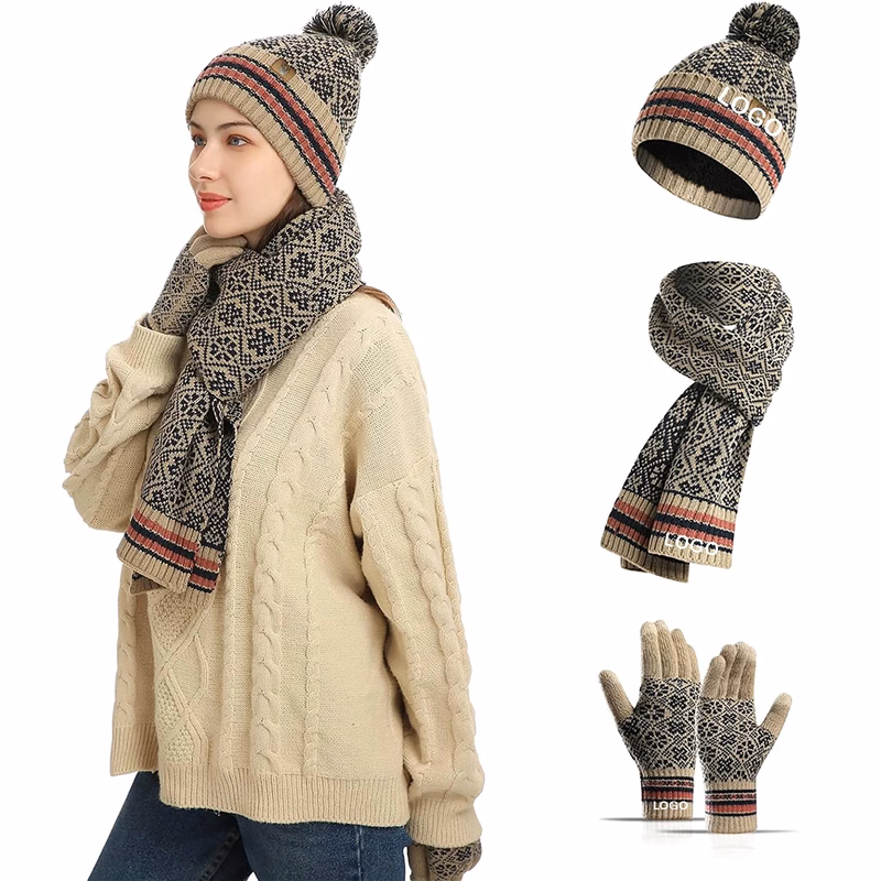 Winter Hat Scarf Touch Screen Gloves Set