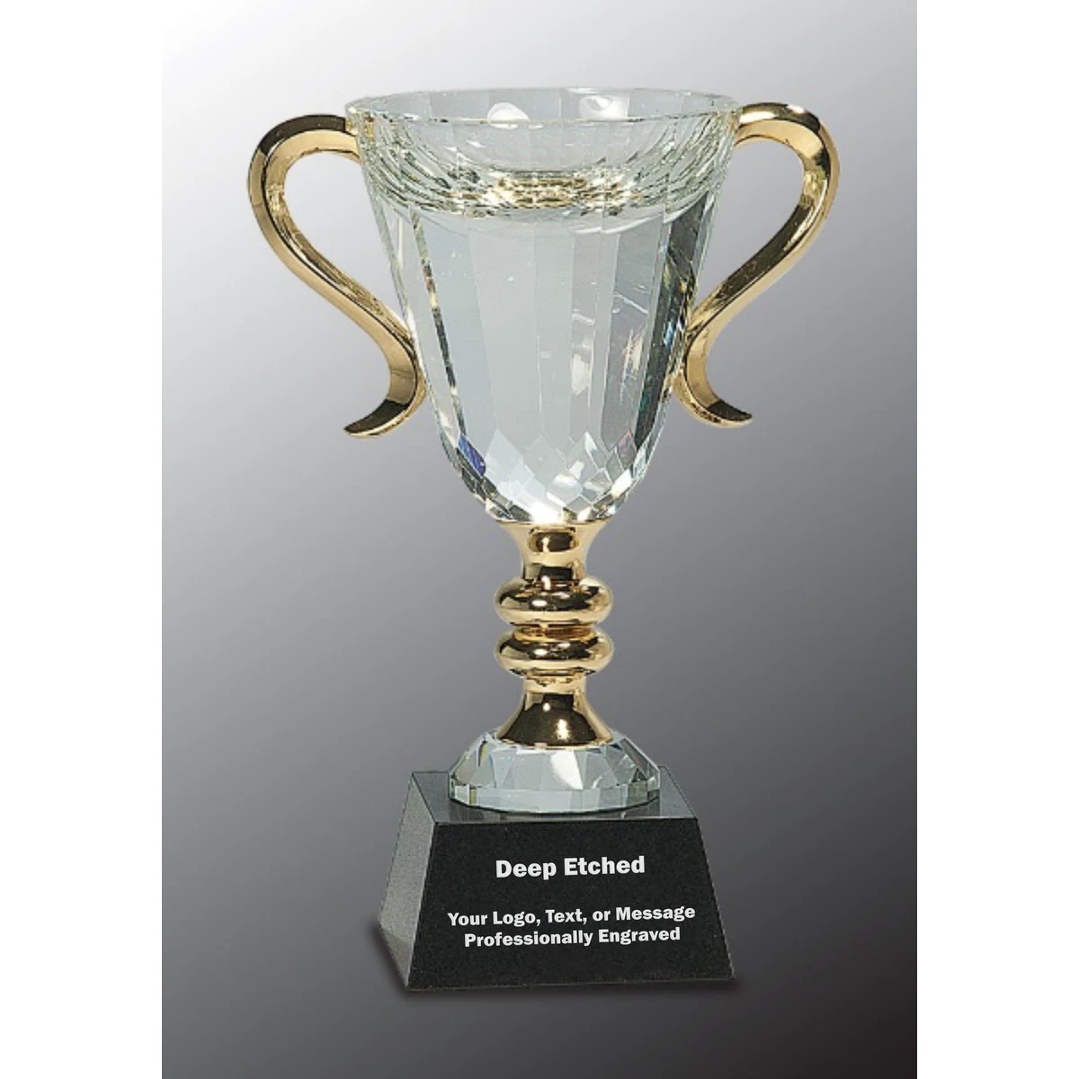 8 1/2" Crystal Cup with Gold Handles and Stem Crystal Award 1