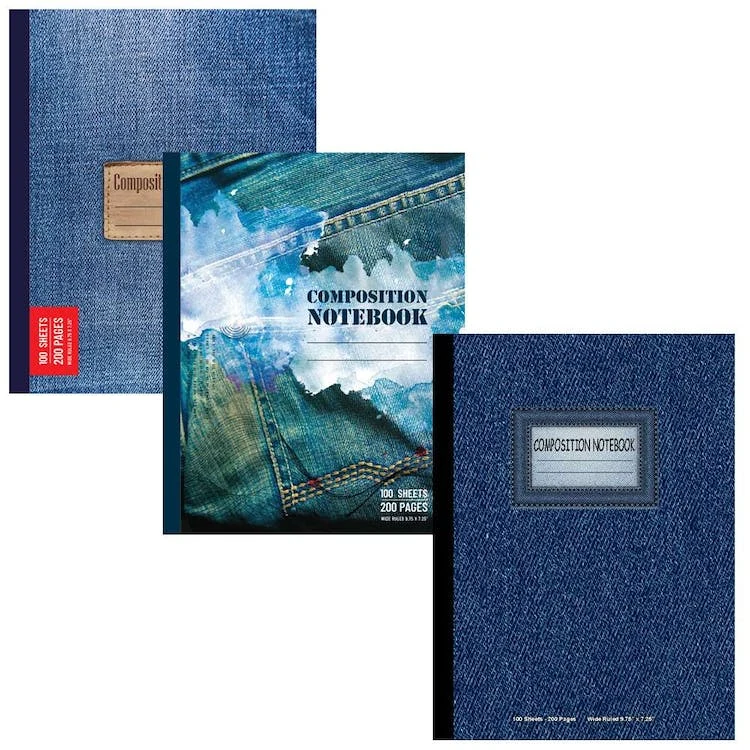 Composition Notebooks - Jeans Design Wide Ruled 200 Pages 1