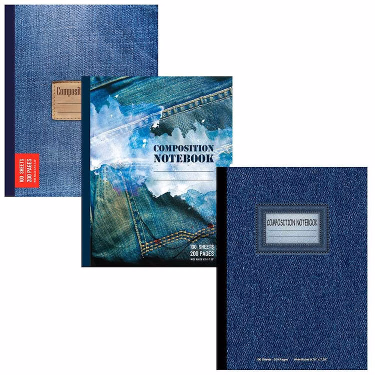 Composition Notebooks - Jeans Design Wide Ruled 200 Pages