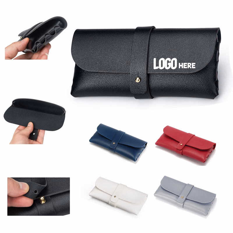 Leather Glasses Case Snap Button Pouch Sunglasses Holder