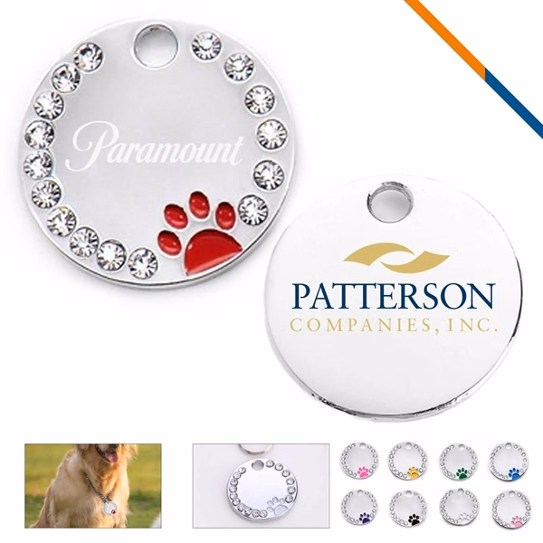 Custom Stainless Steel Pet ID Tag with Paw Print & Zirconia — Corporate Gift