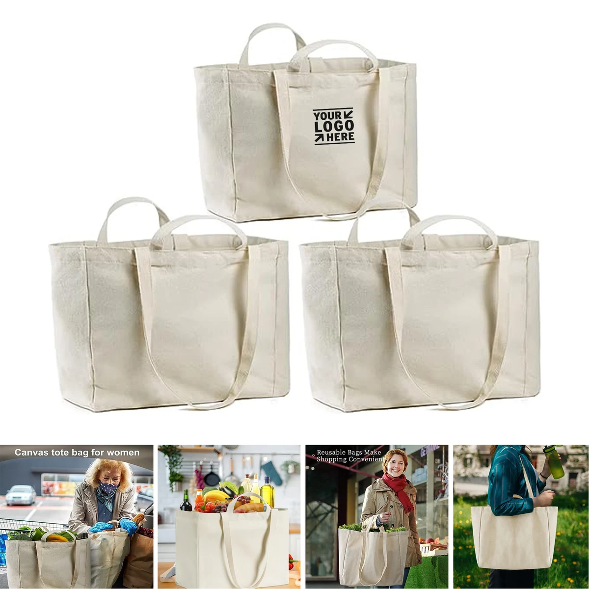 Reusable Shopping Foldable Washable Canvas Grocery Heavy Duty Tote Bag 1