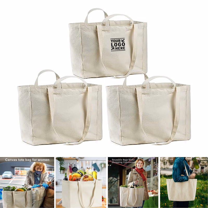 Reusable Shopping Foldable Washable Canvas Grocery Heavy Duty Tote Bag