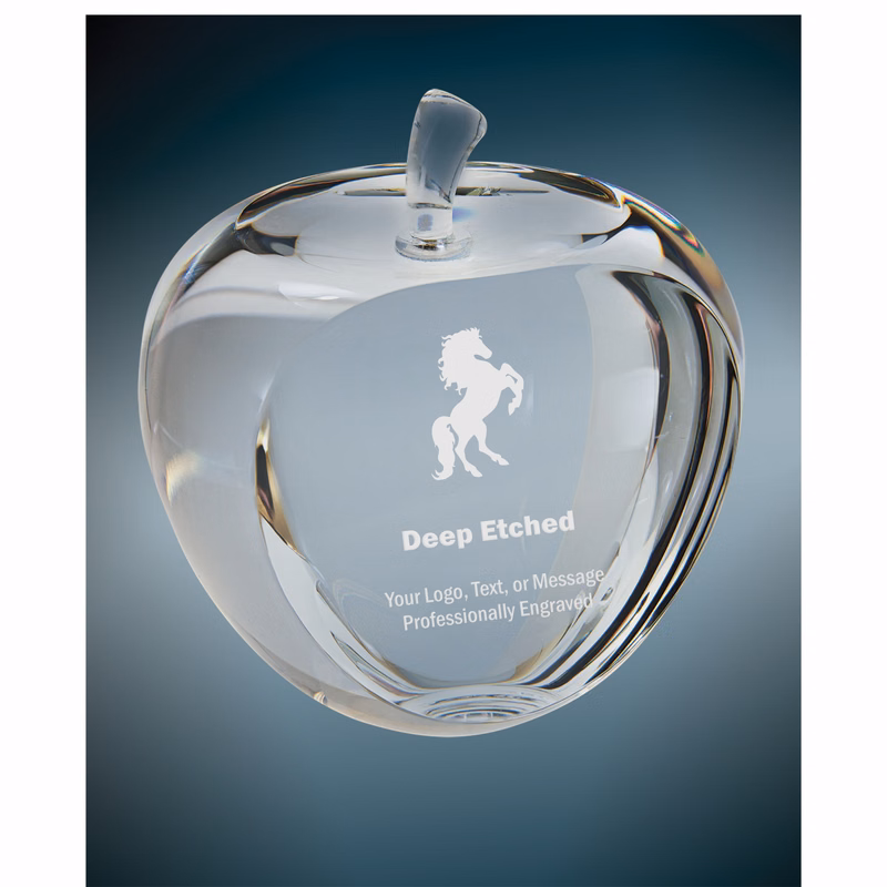 3 3/4" Crystal Apple with Flat Face Award