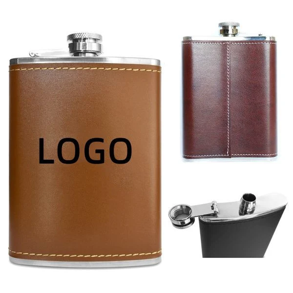 8 oz Leather Stainless Steel Flask 1