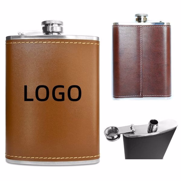 8 oz Leather Stainless Steel Flask