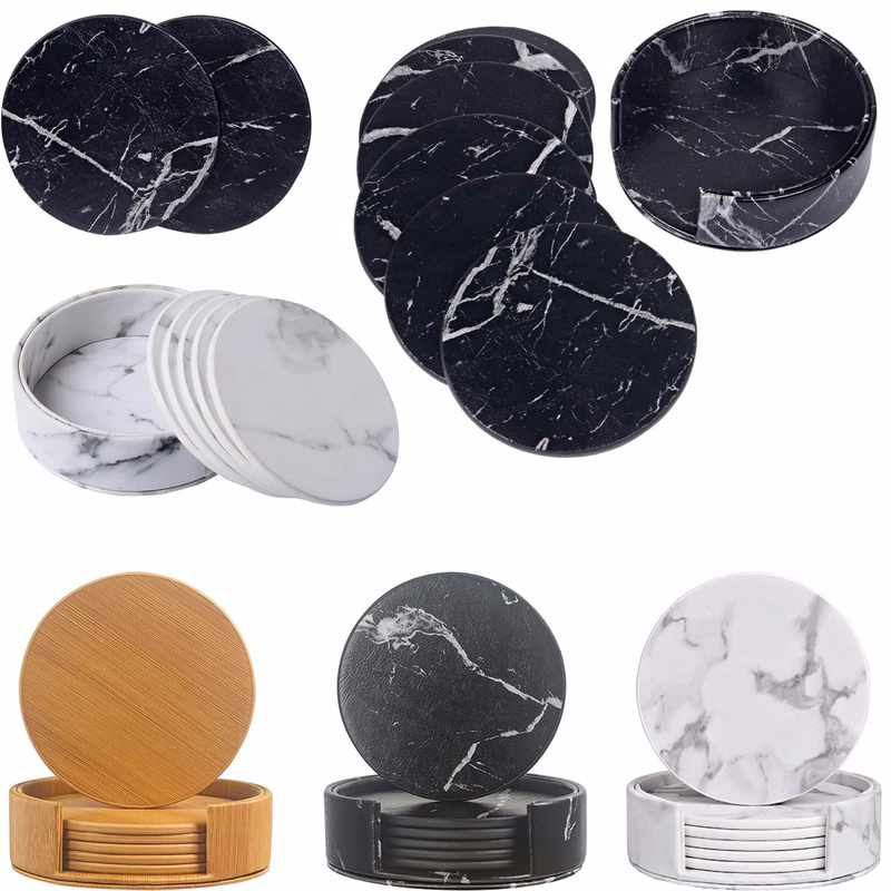 6-Piece Leather Coasters with Holder