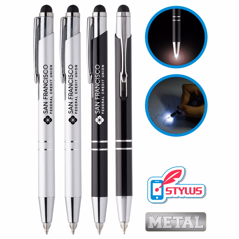 "Lucid" 3-in1 Metal LED Flashlight Stylus Pen