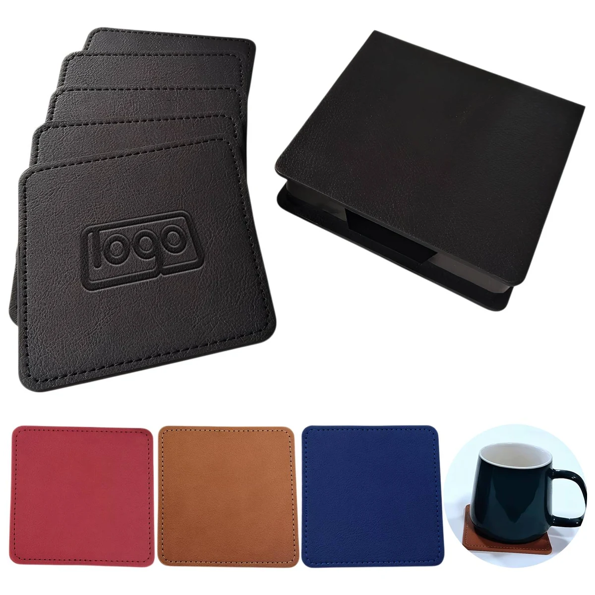 5-Piece PU Leather Square Coaster Set 1