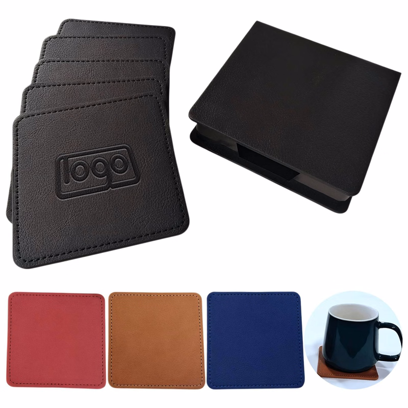 5-Piece PU Leather Square Coaster Set