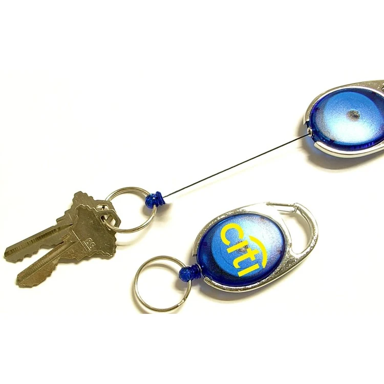 Oval shape retractable key holder with carabiner clip and key ring 1