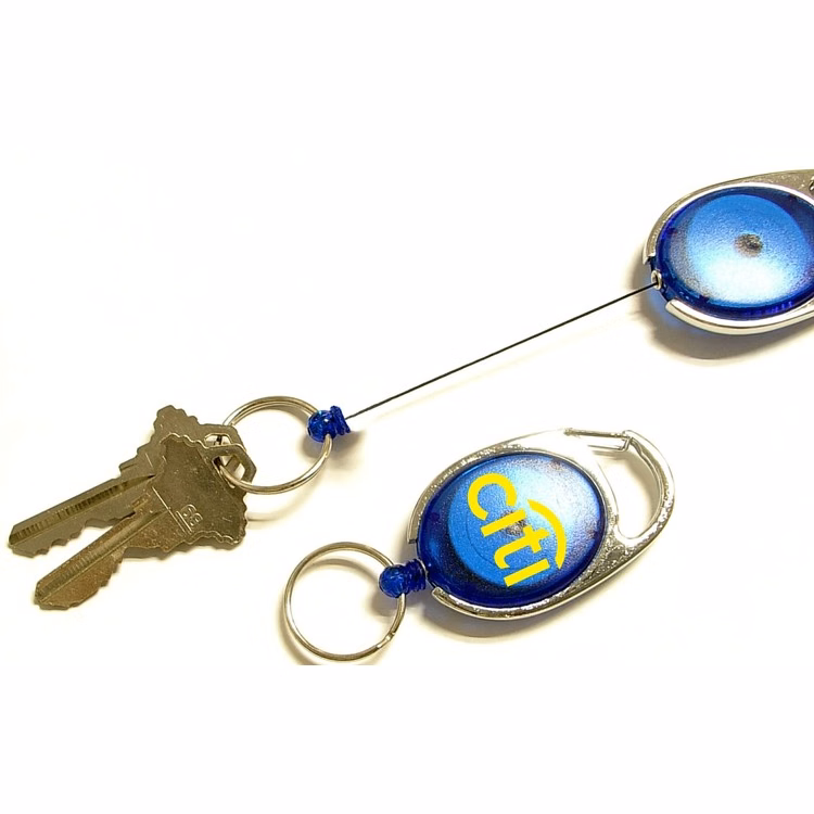 Oval shape retractable key holder with carabiner clip and key ring