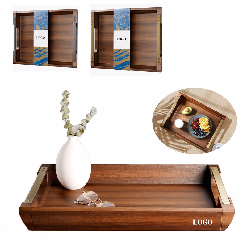 Metal Handles Wood Serving Tray