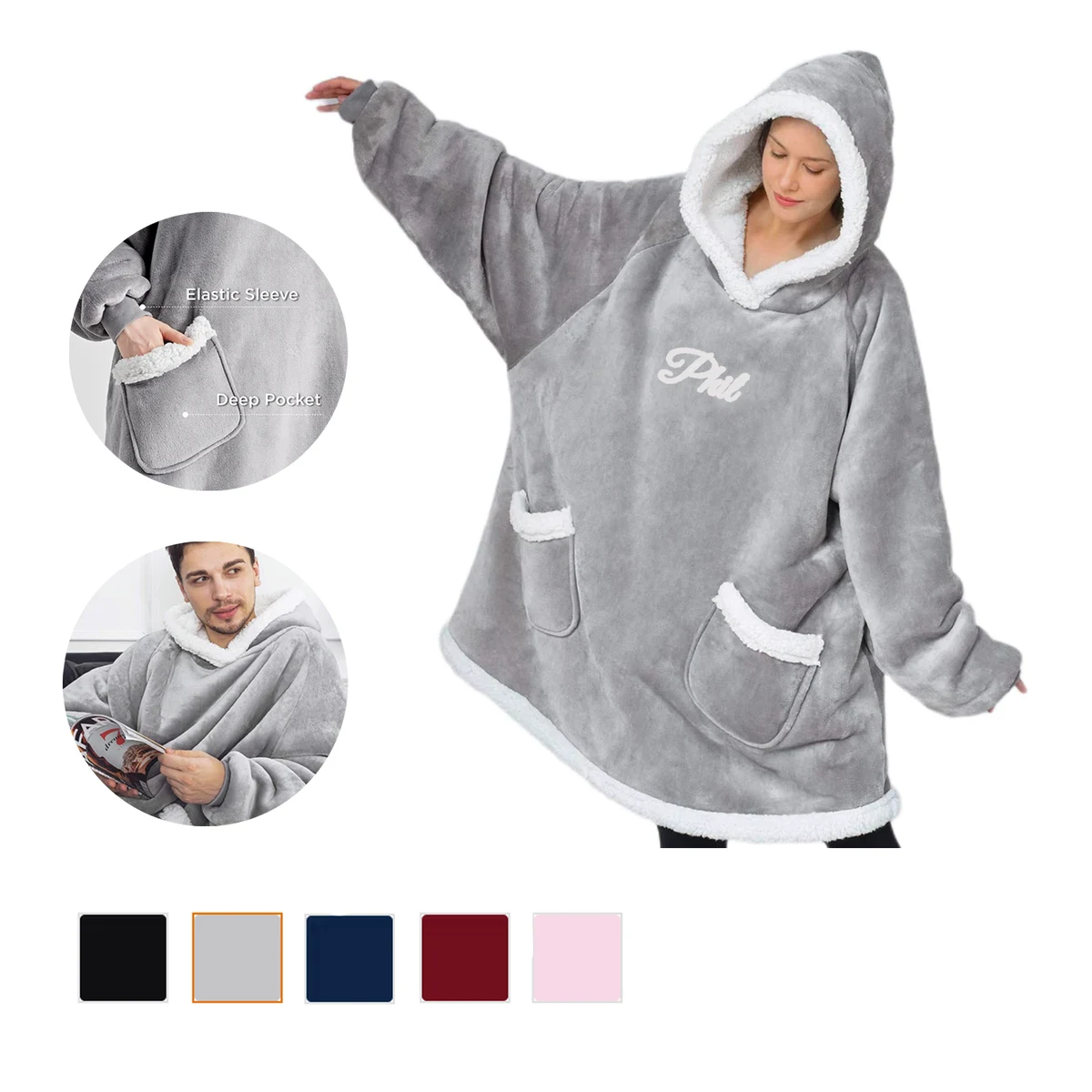 Blanket Hoodie with Deep Pocket and Elastic Sleeve 1
