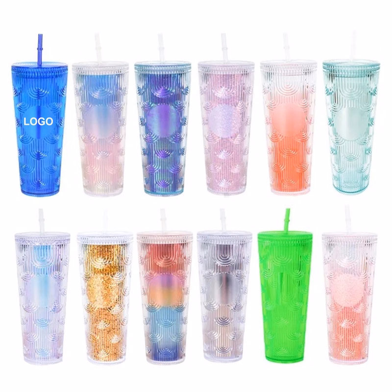 24 oz. Dazzling Colorful Mermaid Double Wall Plastic Straw Cup (direct import)
