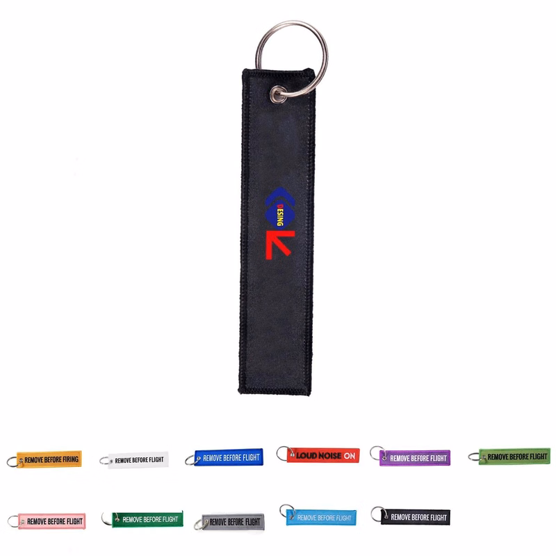 Before Flight Bright Embroidered Text Tag Keychain