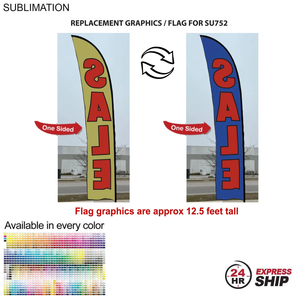 24Hr Express Ship - Replacement Flag for 15' Large Feather Flag Kit, Full Color Graphics One Side 1