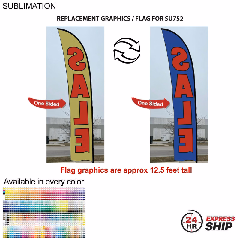 24Hr Express Ship - Replacement Flag for 15' Large Feather Flag Kit, Full Color Graphics One Side