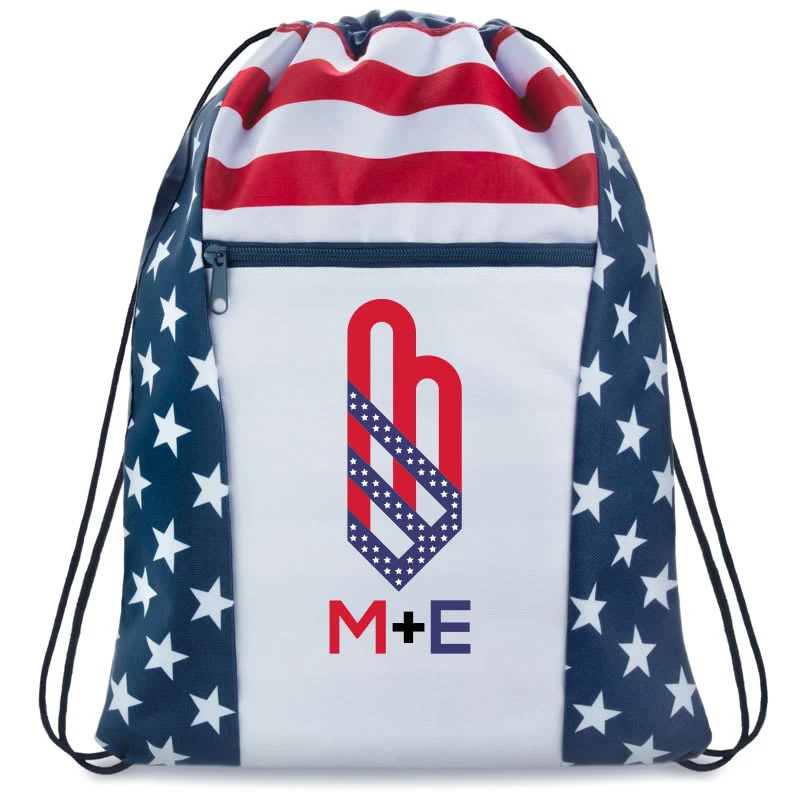 Custom American Flag Drawstring Tote Bags 1