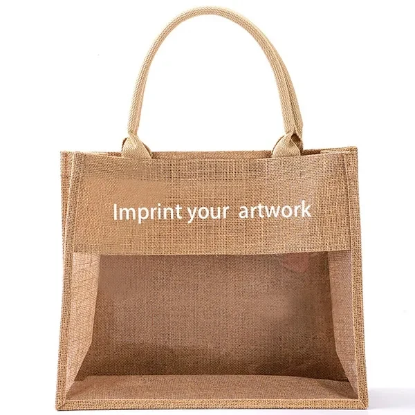Burlap Jute Tote Bag With PVC Window 1