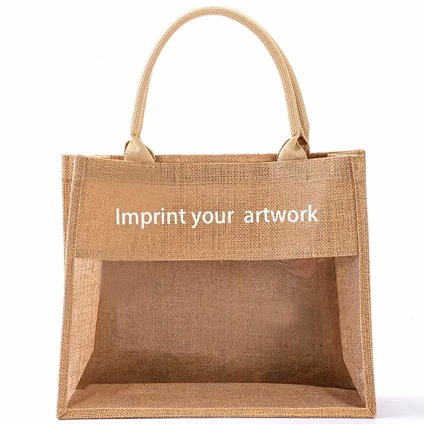 Burlap Jute Tote Bag With PVC Window