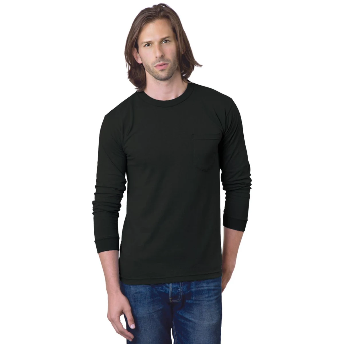 100% Cotton USA-Made Heavyweight Long Sleeve Pocket Crew Tee 1