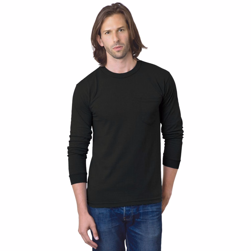 100% Cotton USA-Made Heavyweight Long Sleeve Pocket Crew Tee