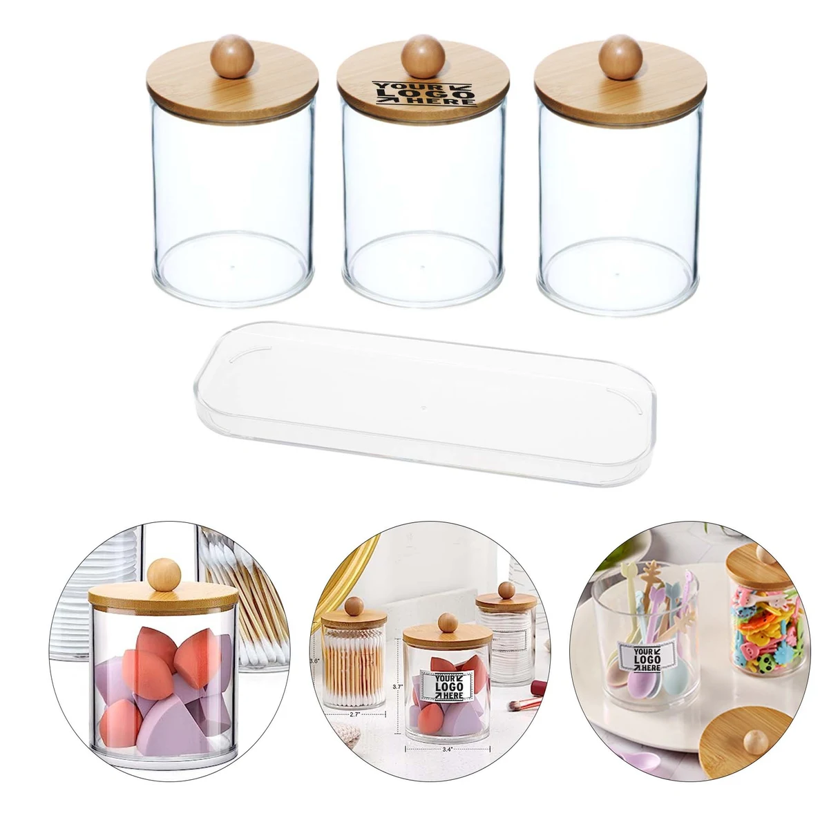 3 Pack Qtip Holder Dispenser with Bamboo Lid 1