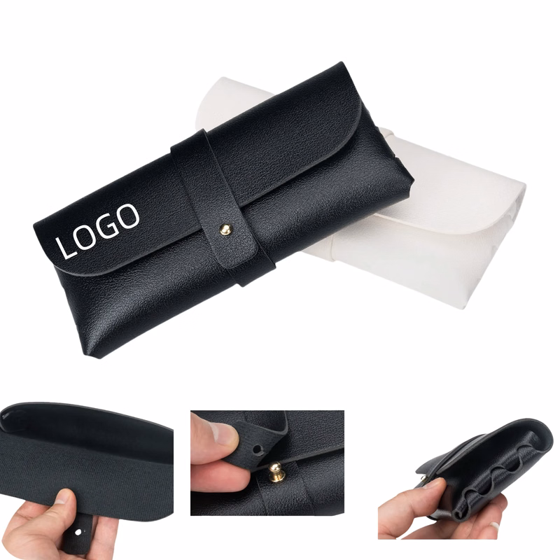 Black Leather Eyeglasses Case with PVC Buckle