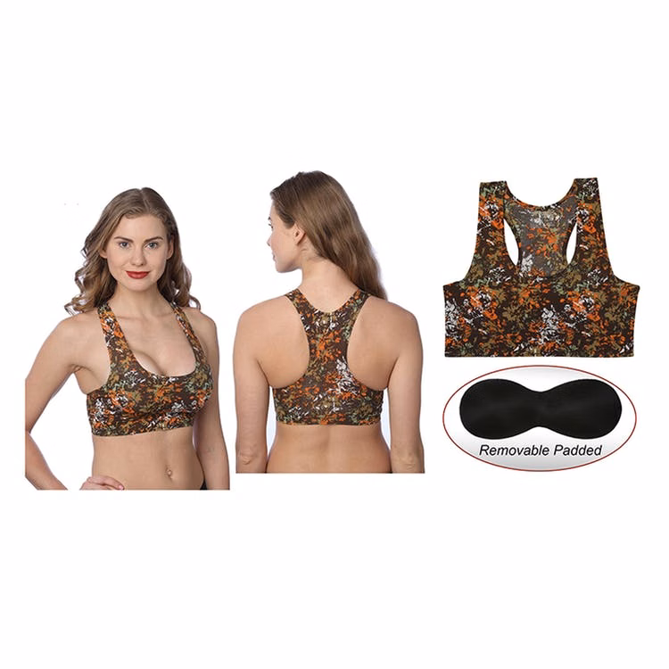 Women's Sports Bras - Brown Print Sizes M-XL Removable Pads