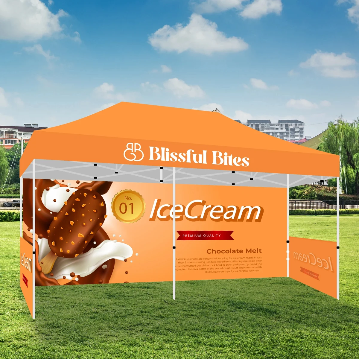 10x20 Premium Tent w/ Full Color Canopy, Back Wall, and Side 1
