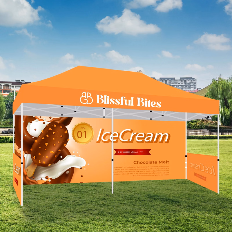 10x20 Premium Tent w/ Full Color Canopy, Back Wall, and Side