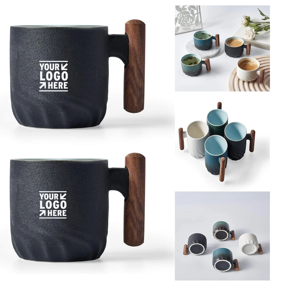 3oz BlogBlog Ceramic Wooden Handle Espresso Shot Tea Porcelain Demitasse Cup 1