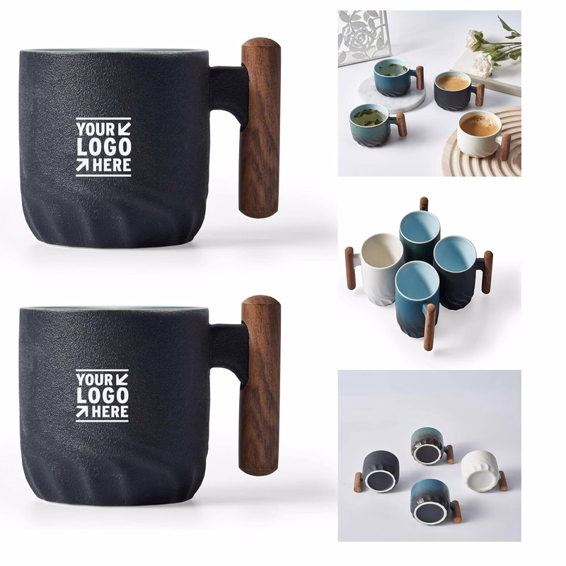 3oz BlogBlog Ceramic Wooden Handle Espresso Shot Tea Porcelain Demitasse Cup