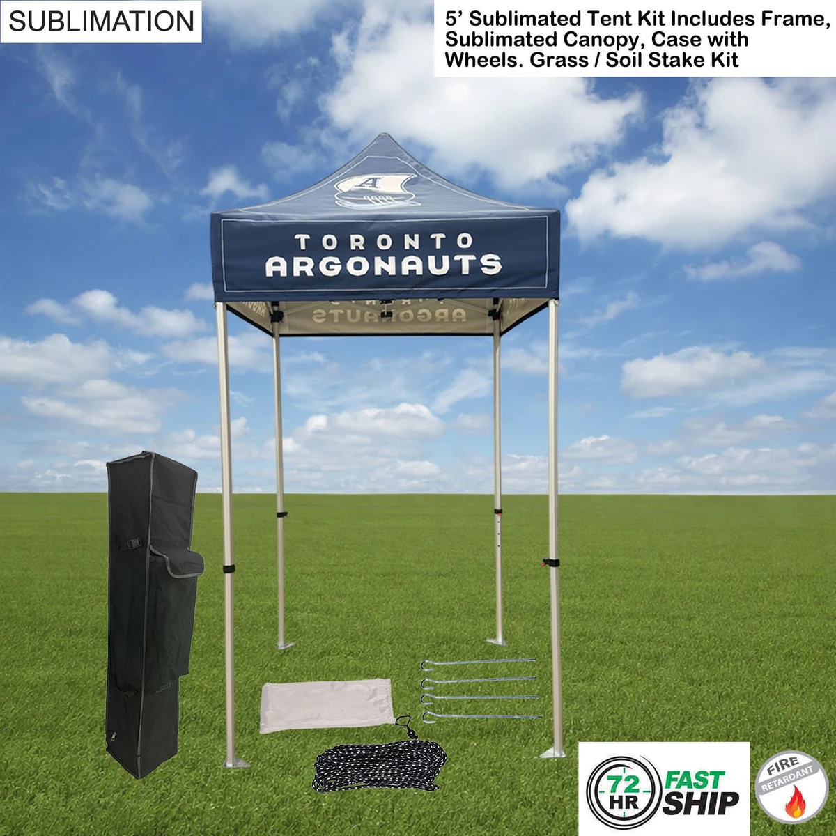 72Hr Fast Ship - 5' Premium Sublimated Tent Kit, Includes Frame, Canopy, Case, Grass Stake Kit 1
