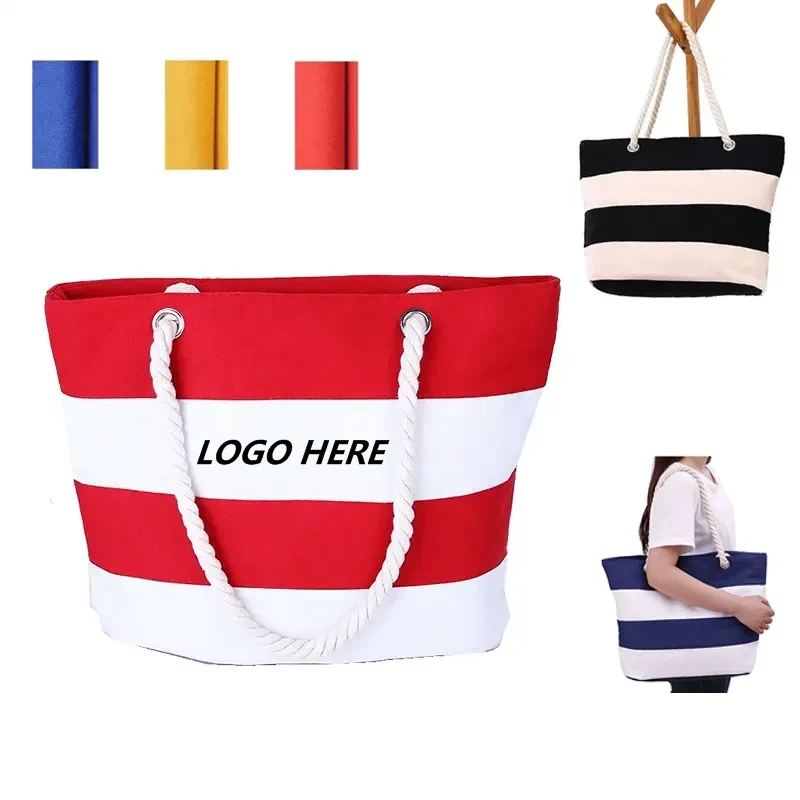 Large Volume Canvas Beach Tote Bag, custom tote bag with logo imprint 1