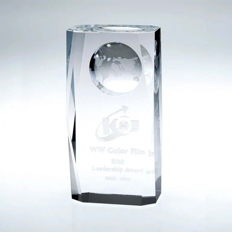 Beveled Globe Column Large Optic Crystal Award 1