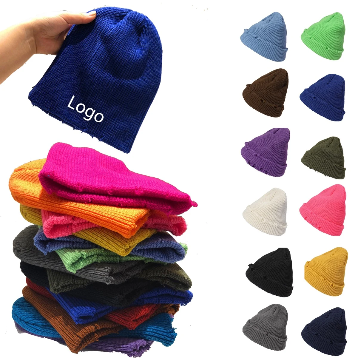 Unisex Winter Warm Knit Dilapidated Hole Beanie 1